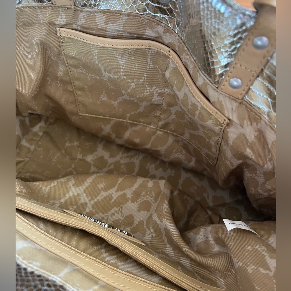 Sam Edelman Metallic Snake Print Tote Bag Silver Large Shoulder Bag - Picture 12 of 16